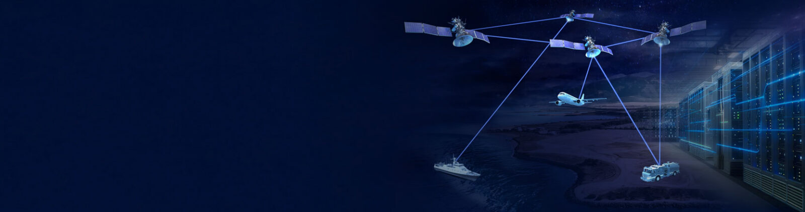 Sivers illustration connecting satellite communications, aircraft, vehicles and data centres